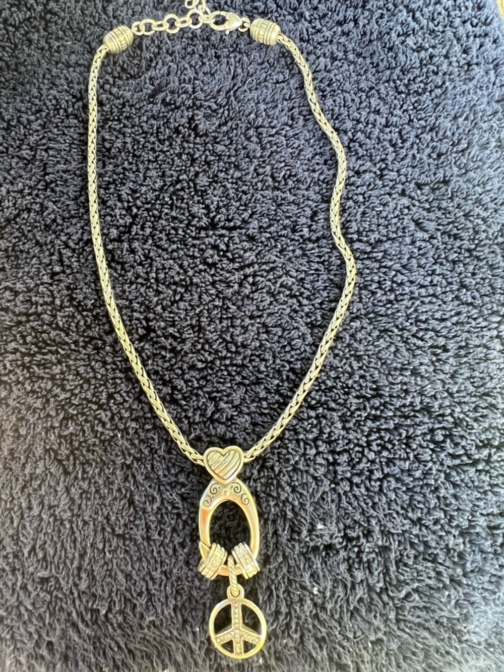 Brighton Silver Tone Heart & Peace Sign Pendant Necklace - Women Jewelry
